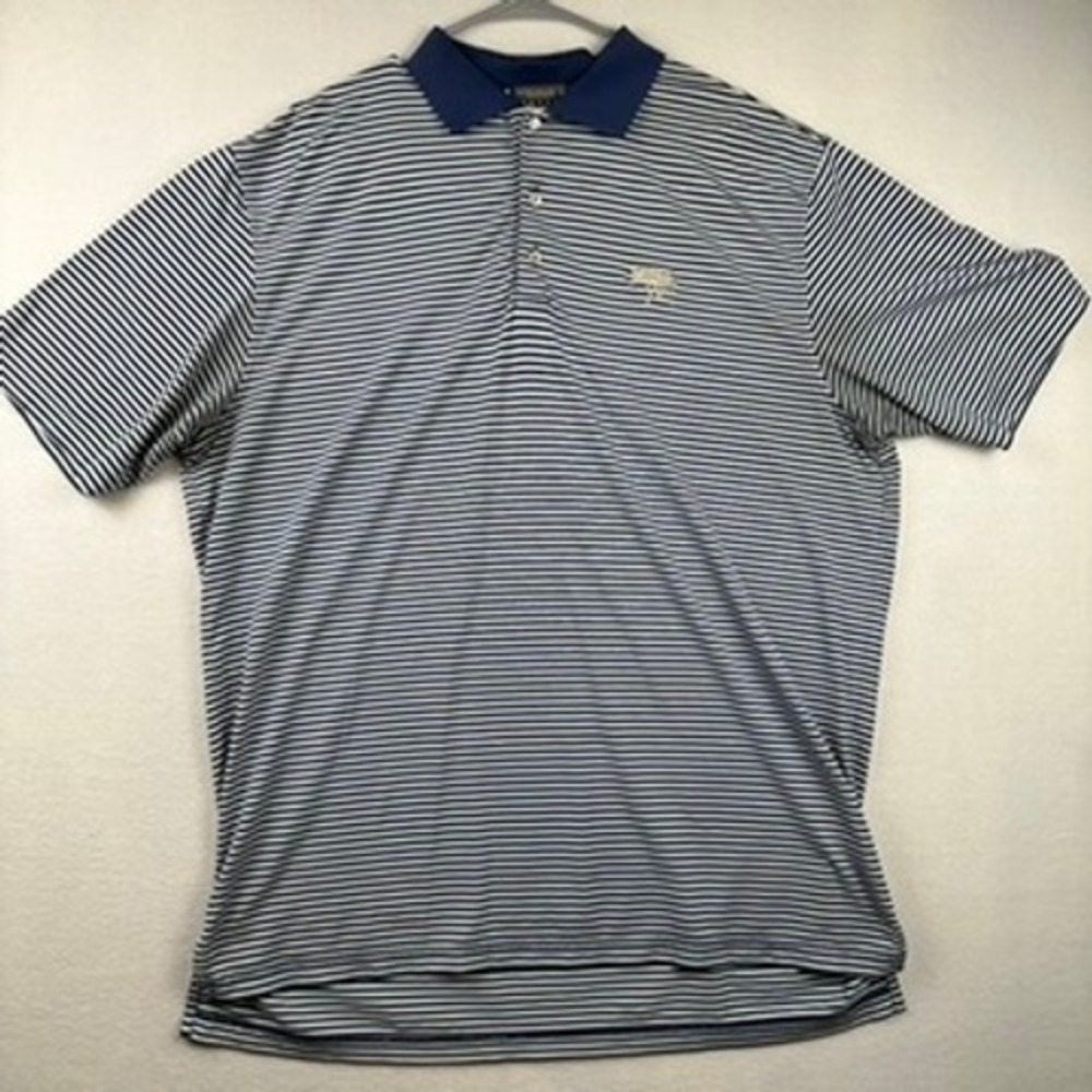 Peter Millar Polo Shirt Mens XL Blue Striped Torrey Pines Golf Performance Tee